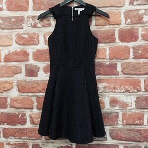 BCBG Genration Dress Women's 0 Black Embroidered Diamond Pleated Casual Evening